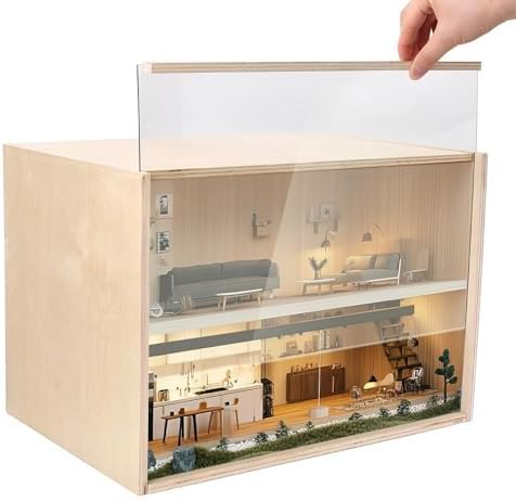 iLAND Wooden Diorama Box - Large Display Case for Collectibles and Miniatures