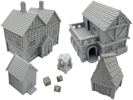 Paintable Tabletop Miniature Medieval Town Building Terrain Set for RPG War Games