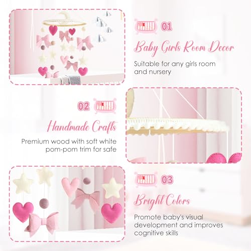 Pink Bow Baby Crib Mobile for Girls