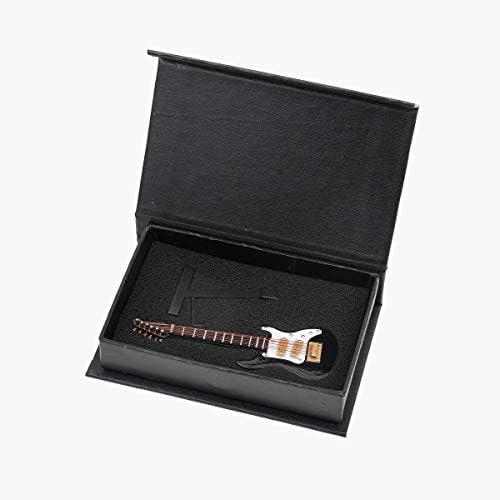 Black Wooden Miniature Electric Guitar with Stand and Case