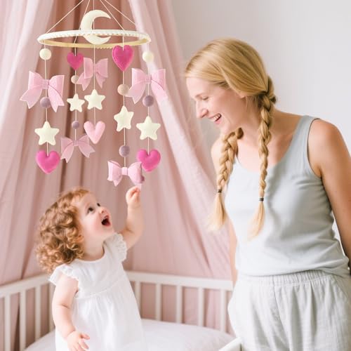 Pink Bow Baby Crib Mobile for Girls