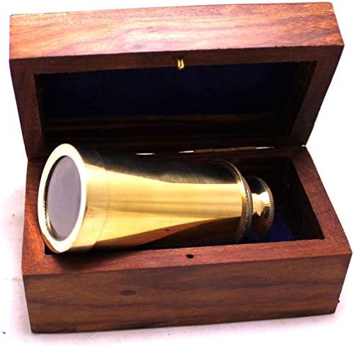 Captains 6 Inch Brass Handheld Telescope with Wooden Box