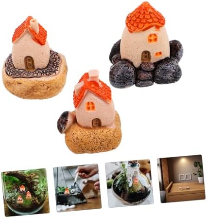 Happyyami 3pcs Resin Miniature Village House Figurines