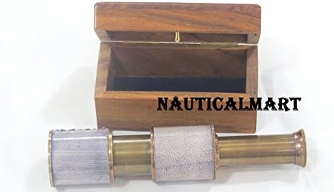 6 Inch Brass Antique Pullout Telescope with Wooden Box