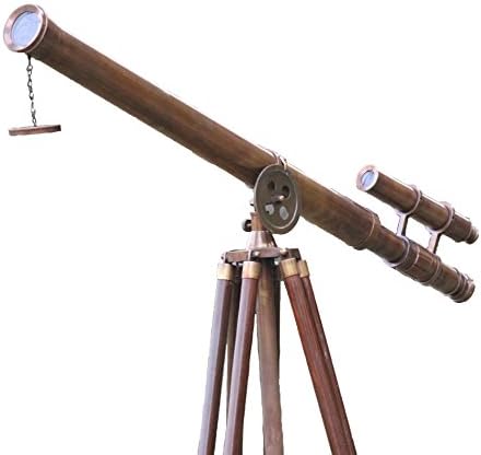 Antique Brass Double Barrel Telescope with Wooden Tripod