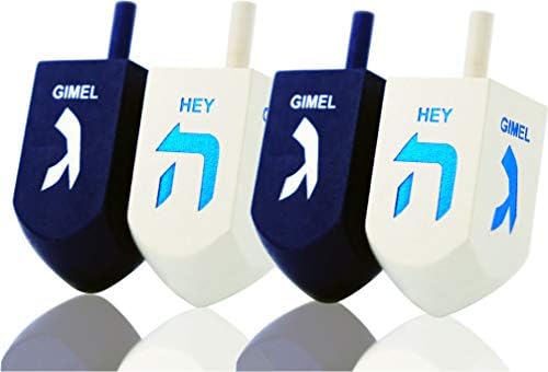 Hanukkah Dreidel Extra Large Blue White Wooden 3 Inch Set of 10