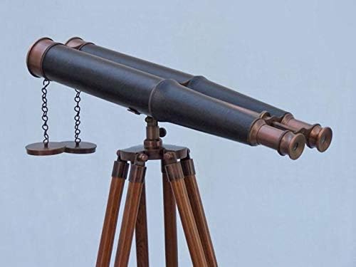 Hampton Nautical 62 Floor Standing Telescope with Leather Binoculars