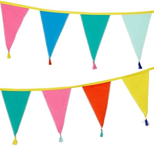 Fabric Rainbow Bunting with Tassels - 10ft
