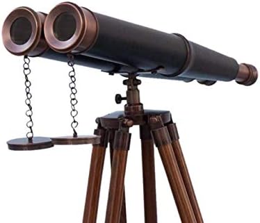 Hampton Nautical 62 Floor Standing Telescope with Leather Binoculars