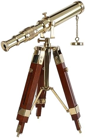 Vintage Brass Telescope with Wooden Tripod Stand