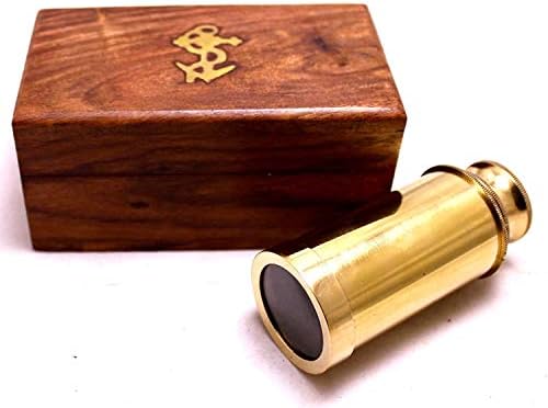 Captains 6 Inch Brass Handheld Telescope with Wooden Box