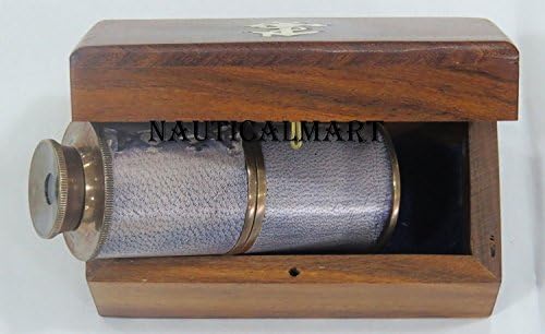 6 Inch Brass Antique Pullout Telescope with Wooden Box