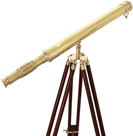 Shiny Brass Nautical Telescope with Wooden Tripod