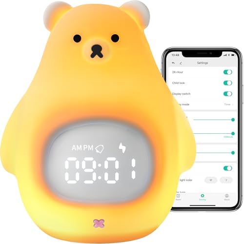 Smart Kids Alarm Clock Lamp with App Control and Green Night Light
