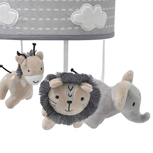 Jungle Safari Musical Baby Crib Mobile - Gray Beige White Animals