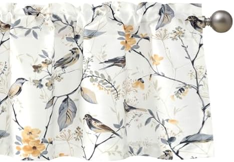 Leeva Grey Birds Valance 52x18 Inch Rod Pocket Curtain