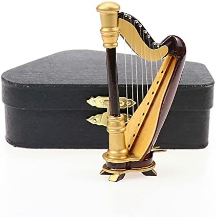 Wooden Miniature Harp with Case Decor