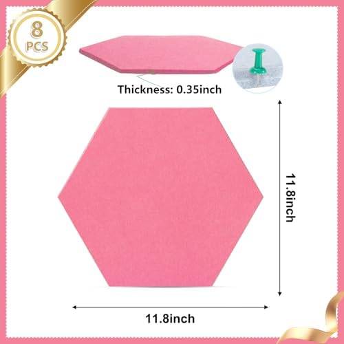 8 Packs Pink Hexagon Felt Pin Board with 30 Push Pins