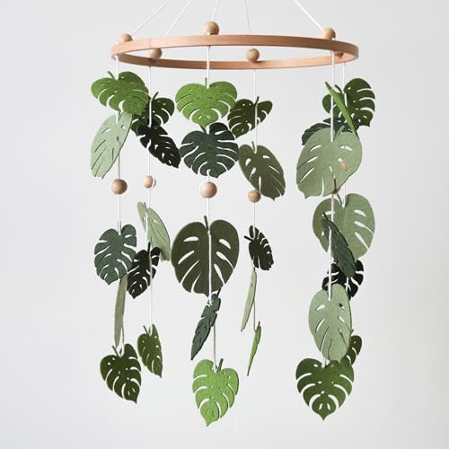 Green Leaf Crib Mobile with Monstera Design
