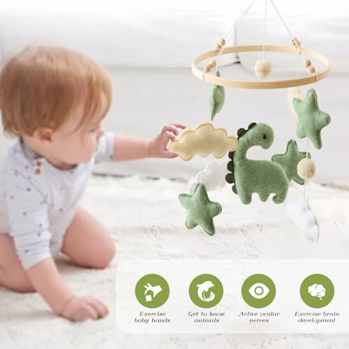 Soft Green Dinosaur Baby Mobile for Crib