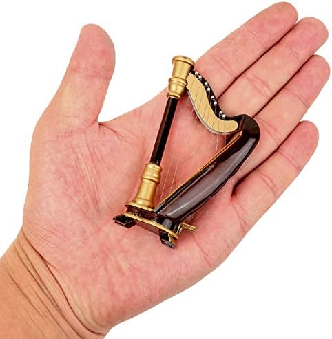 Wooden Miniature Harp with Case Decor