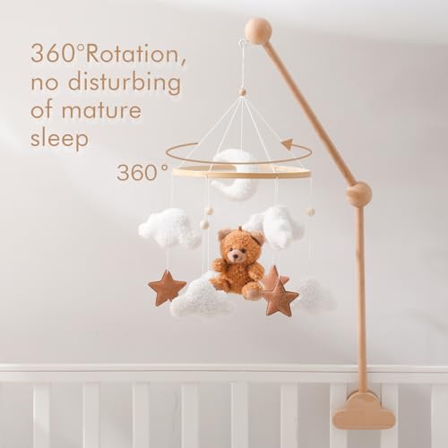 EERKEOD Baby Crib Mobile Brown Bear Velvet Decor