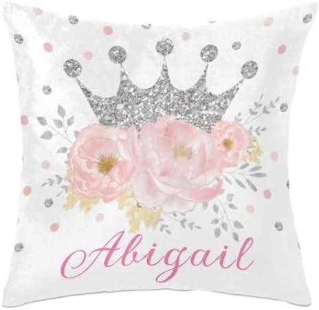 Personalized Baby Name Pillow Cover Silver Princess Crown