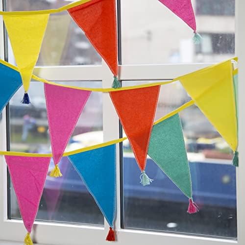 Fabric Rainbow Bunting with Tassels - 10ft