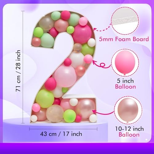 Mosaic Balloon Frame Numbers 2 Pre-Cut Foam Board Birthday Backdrop