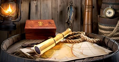 Captains 6 Inch Brass Handheld Telescope with Wooden Box