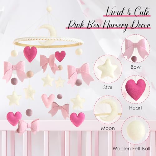 Pink Bow Baby Crib Mobile for Girls
