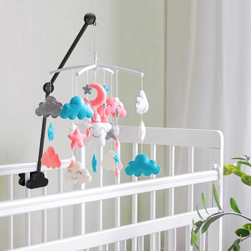 GlikCeil Wooden Baby Crib Mobile Arm Cloud Design Black