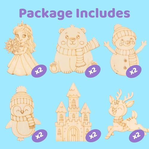 VENUSFIT Frozen Party Favors for Kids 12 PCS Wooden Crafts