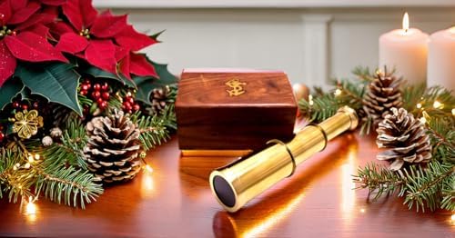 Captains 6 Inch Brass Handheld Telescope with Wooden Box