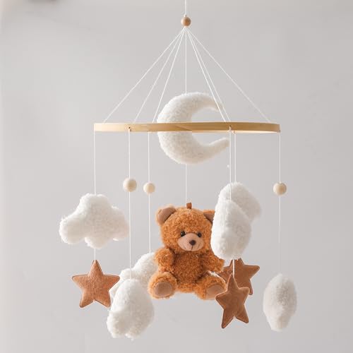 EERKEOD Baby Crib Mobile Brown Bear Velvet Decor