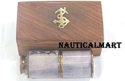 6 Inch Brass Antique Pullout Telescope with Wooden Box