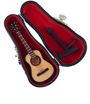 Wooden Miniature Guitar with Stand and Case Musical Decor
