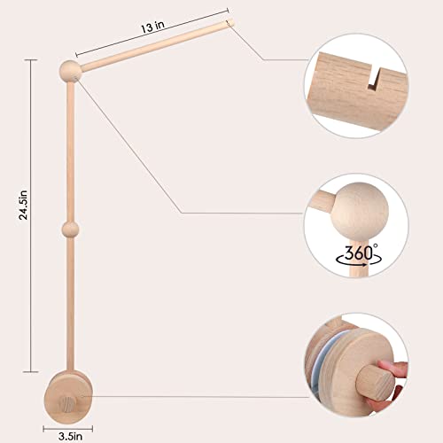 Wooden Baby Crib Mobile Holder Arm 33 Inch Natural Beech Wood