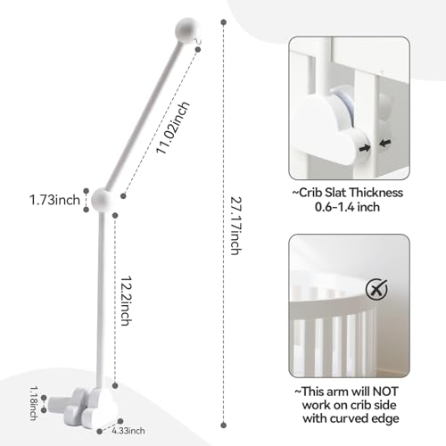 OESSUF Baby Crib Mobile Arm 27 Inch Adjustable Wood Hanger White Cloud Design