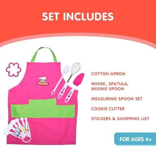 Curious Chef Childrens 11 Piece Pink Green Chef Kit