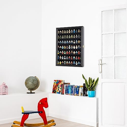 Minifigure Display Case with Lockable UV Door Black Frame