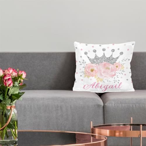 Personalized Baby Name Pillow Cover Silver Princess Crown