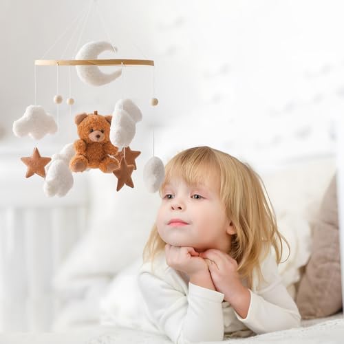EERKEOD Baby Crib Mobile Brown Bear Velvet Decor