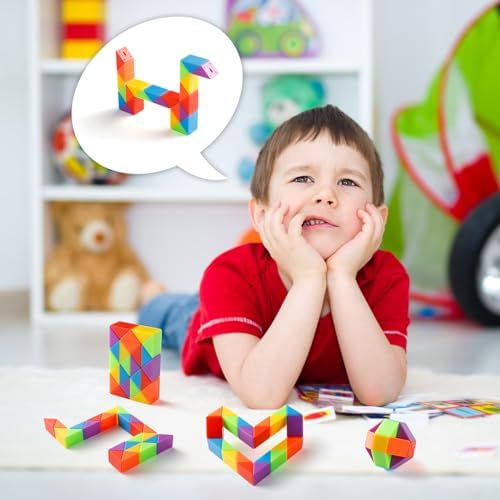 Fidget Snake Cube Rainbow Twist Puzzle Toy for Kids and Adults