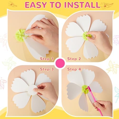 24 Pcs DIY Paper Pinwheels Bulk for Kids Summer Crafts