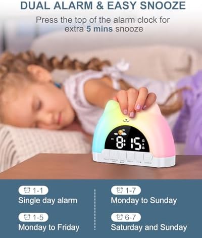 Ankilo Kids Alarm Clock with Night Light and Dual Alarms