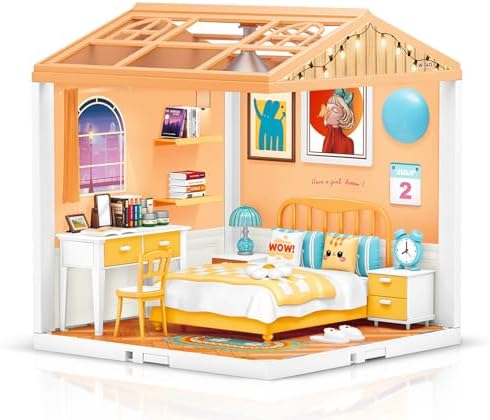 DIY Miniature House Kit with LED Lights and Dustproof Doors