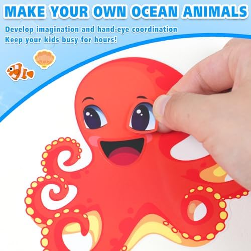 Aowplc 42 Pcs Ocean Animals Make-a-Face Sticker Sheets for Kids