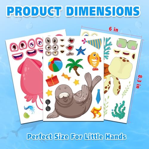 Aowplc 42 Pcs Ocean Animals Make-a-Face Sticker Sheets for Kids