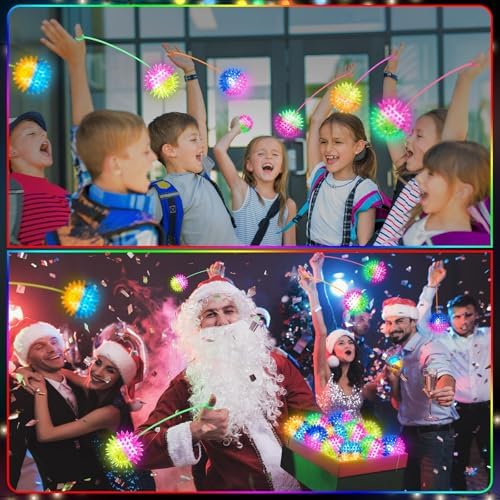 Sotiff 100 Pcs Light Up Spiky LED Bouncy Squeeze Toy